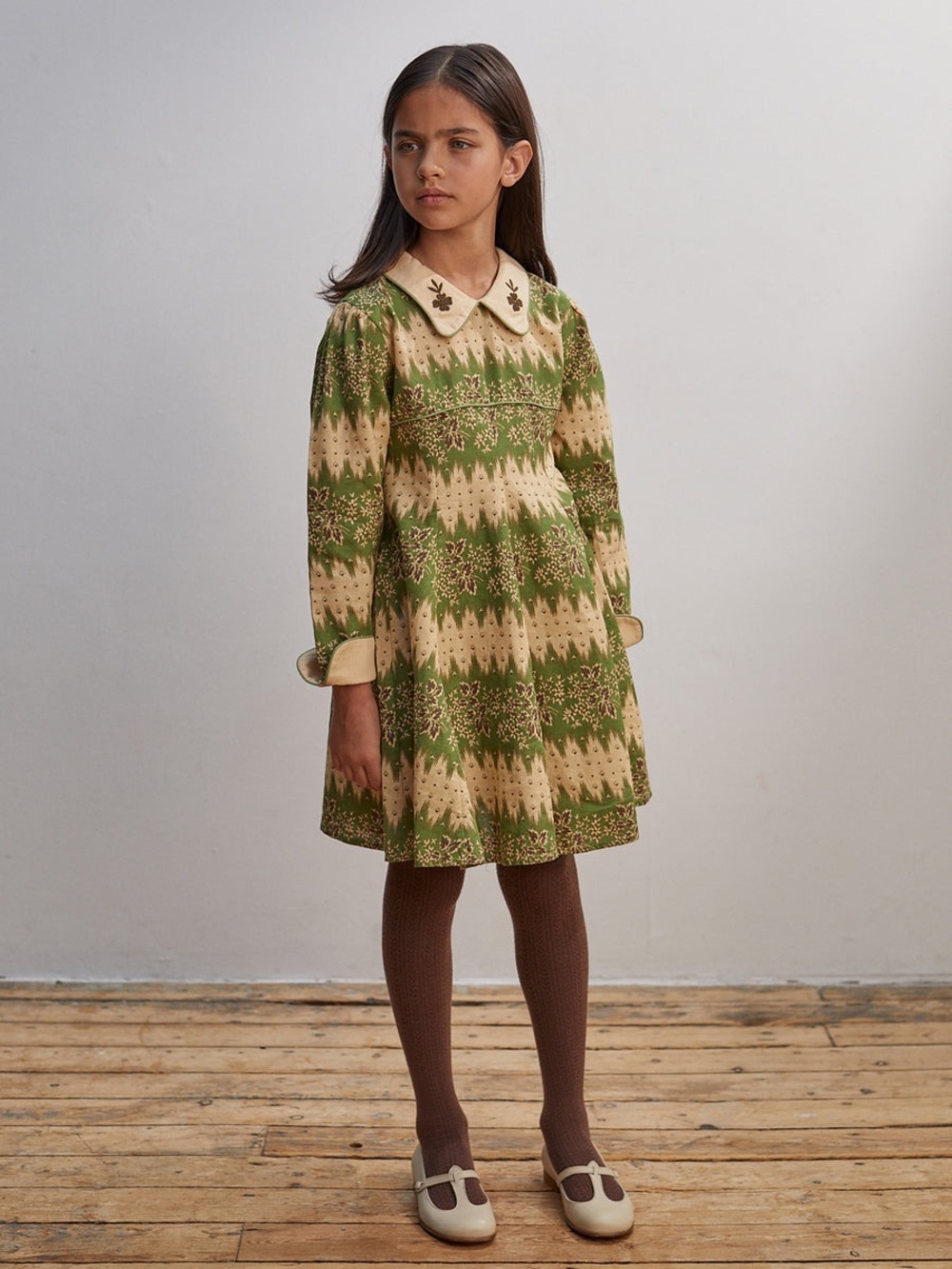 Apolina Anni Notebook Floral Dress 3–5Y Green Peter Pan Collar Vintage Cotton